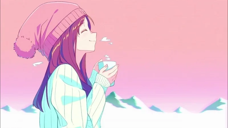 Hình nền anime girl cute mùa đông ấm áp trong sắc tuyết trắng