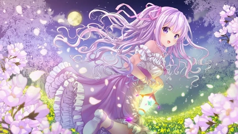 Hình nền anime girl cute thiên nhiên hòa quyện cùng gió và lá
