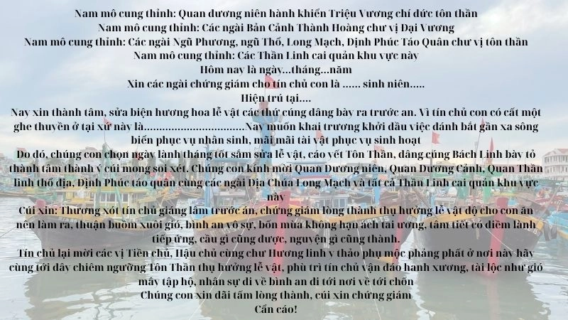 Văn khấn thần sông nước, tàu, thuyền