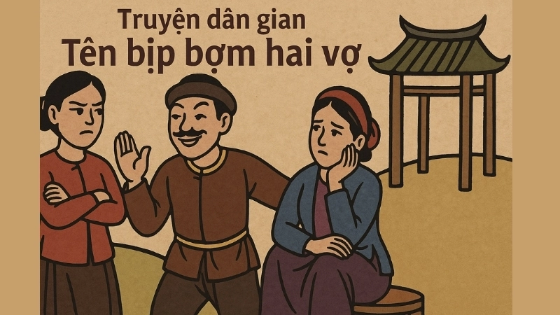 Tóm tắt Truyện dân gian - Tên bịp bợm hai vợ hay nhất